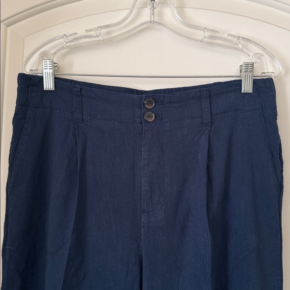 Women’s Navy Wide-Leg Linen Dress Pants - Picture 2 of 5